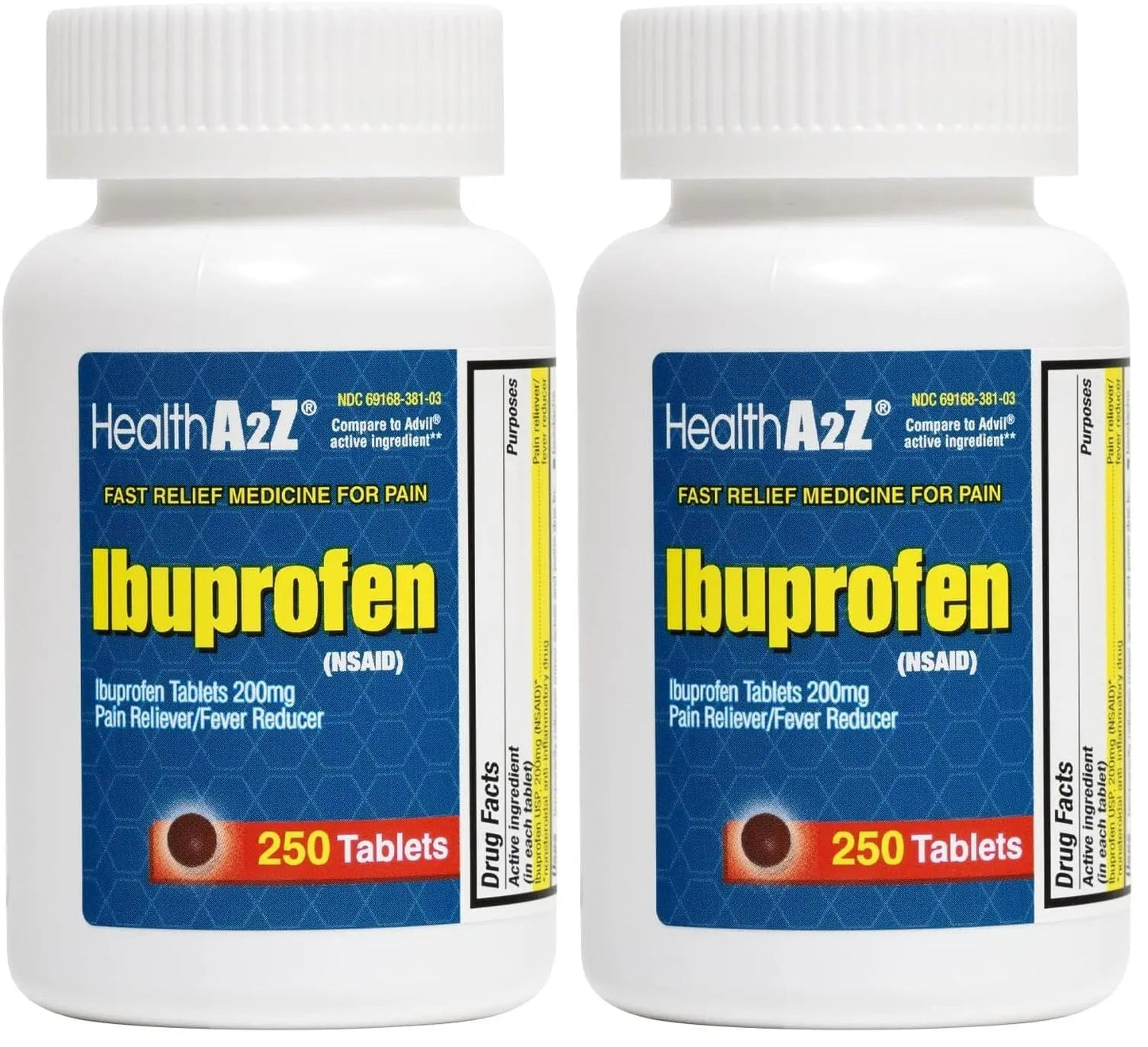 HealthA2Z® Ibuprofen 200mg | Pain Relief | Body Aches | Headache | Arthritis | Cramps | Back Pain | Fever Reducer… (250 Count) (Pack of 2) - Maple Wellness Supplements
