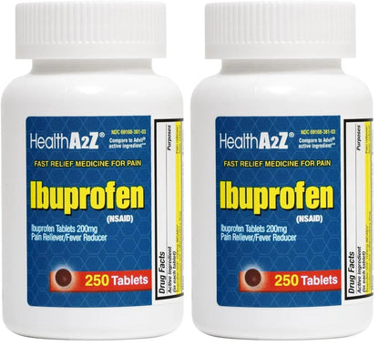 HealthA2Z® Ibuprofen 200mg | Pain Relief | Body Aches | Headache | Arthritis | Cramps | Back Pain | Fever Reducer… (250 Count) (Pack of 2) - Maple Wellness Supplements