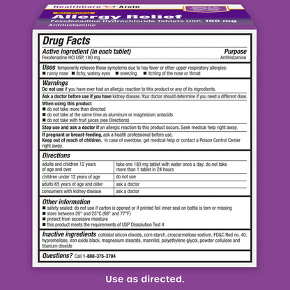 HealthCareAisle Allergy Relief - Fexofenadine Hydrochloride Tablets USP, 180 mg, 90 Tablets, Allergy Medication, Non-Drowsy 24-Hour Relief - Maple Wellness Supplements