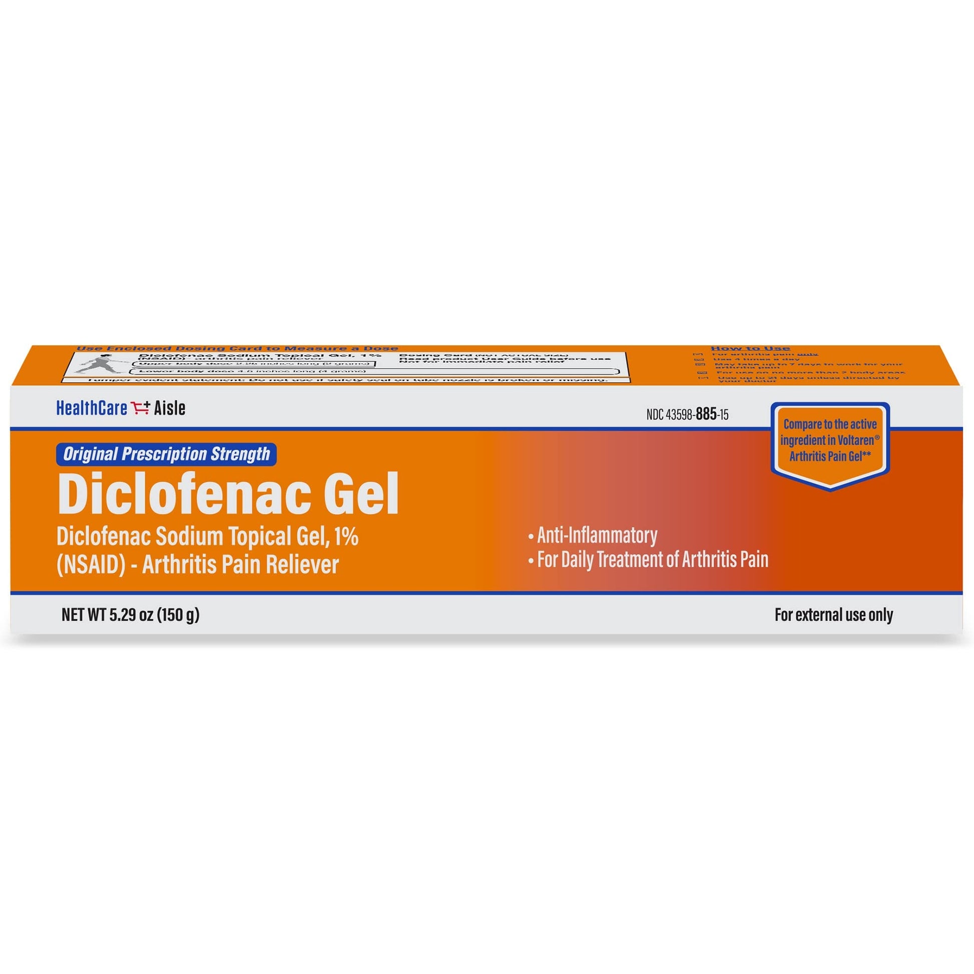 HealthCareAisle Diclofenac Gel, 1%, Arthritis Pain Relief - 150 g tube - Original Prescription Strength (NSAID) - Maple Wellness Supplements