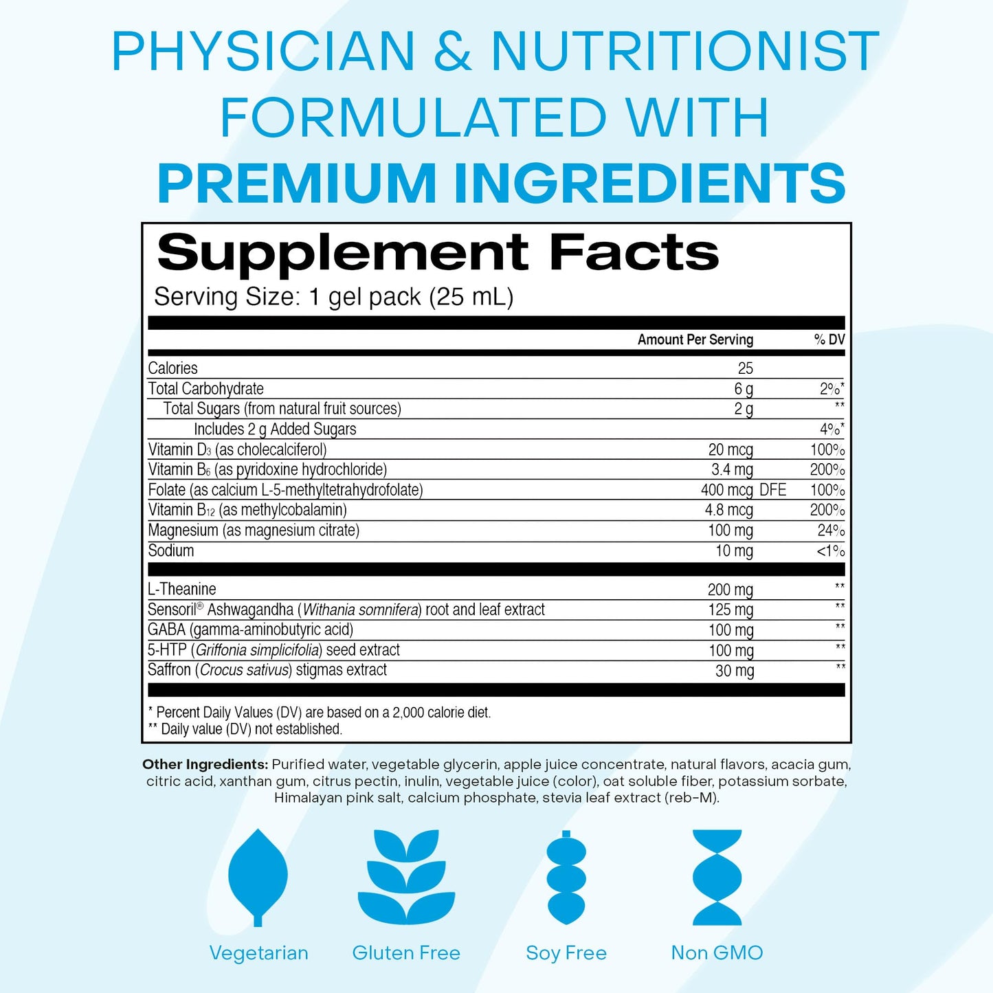 Healthycell Calm Mood Daily Liquid Supplement - Cortisol Manager & Mood Support Supplement for Stress with Ashwagandha, L-Theanine, Magnesium, 5-HTP, GABA & Saffron - 30 Gel Packs - Maple Wellness Supplements