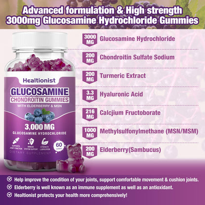 Healtionist 2 Packs 3000mg Glucosamine Chondroitin Gummies with MSM & Elderberry - Maple Wellness Supplements
