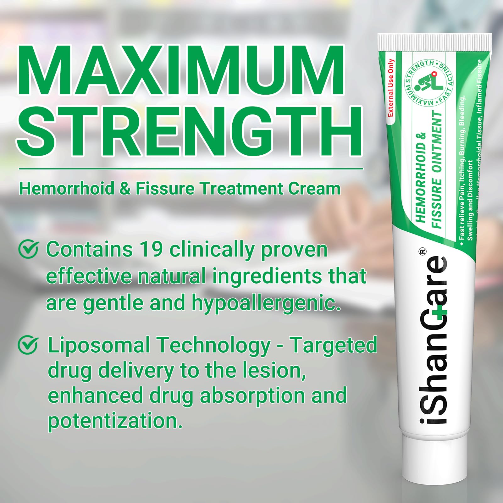 Hemorrhoid Cream, Hemorrhoid & Fissure Treatment Ointment Extra Strength, Relief Anal Pain, Itching, Bleeding, Swelling, Discomfort, Natural Herbs Fast Acting Ingredients, Contains Vitamin E - Maple Wellness Supplements
