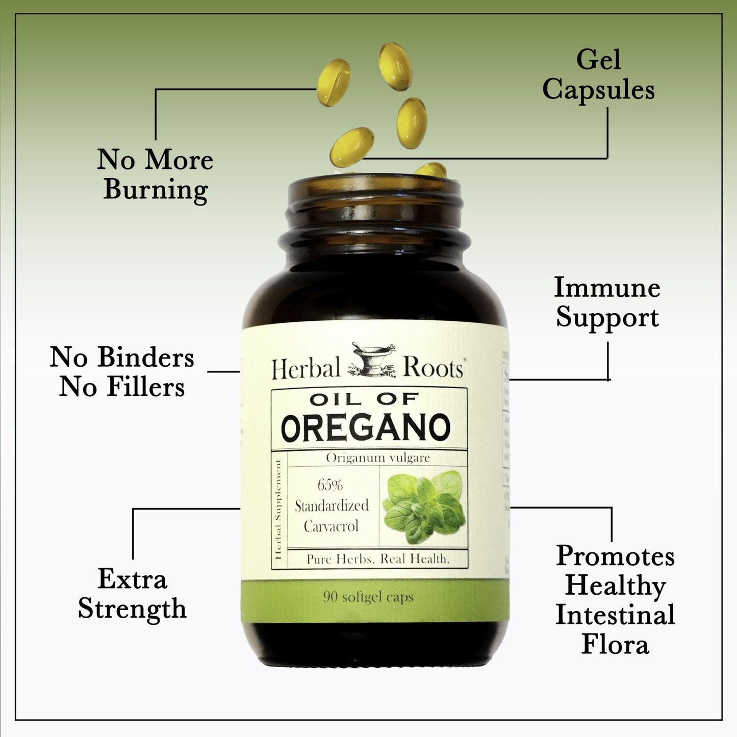 Herbal Roots Oil of Oregano - Made from Mediterranean Oregano Oil - 90 Easy to Swallow Softgel Capsules - Extra Strength 150mg - Maple Wellness Supplements