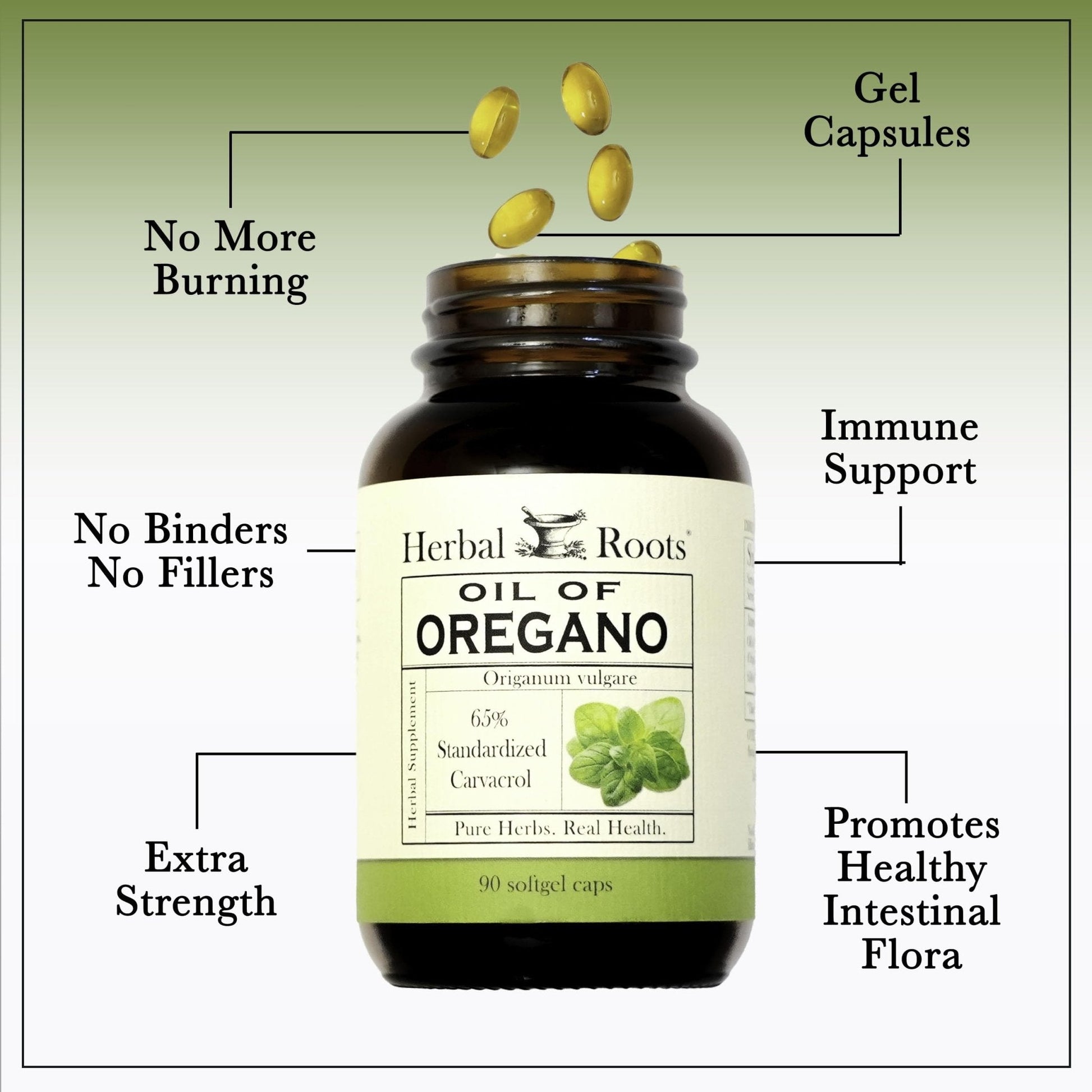 Herbal Roots Oil of Oregano - Made from Mediterranean Oregano Oil - 90 Easy to Swallow Softgel Capsules - Extra Strength 150mg - Maple Wellness Supplements