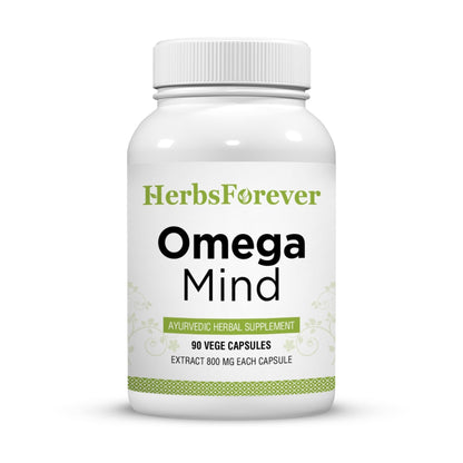 Herbsforever Omega Mind - Support Brain Function, Cognitive, Memory, Mental Clearity |Consentration,with Bacopa, Ashwagandha, Mucuna 10 Ayurvedic Herb Extracts|90 Veg Capsules|800 mg - Maple Wellness Supplements