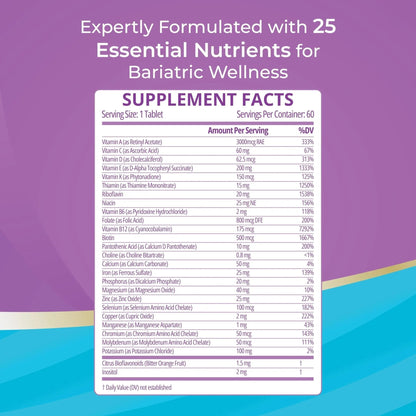 High A D E K Bariatric Multivitamin for Post DS/SADI Surgery, 25 Essential Nutrients for Post-Weight Loss Surgery, 60 Tablets - Maple Wellness Supplements