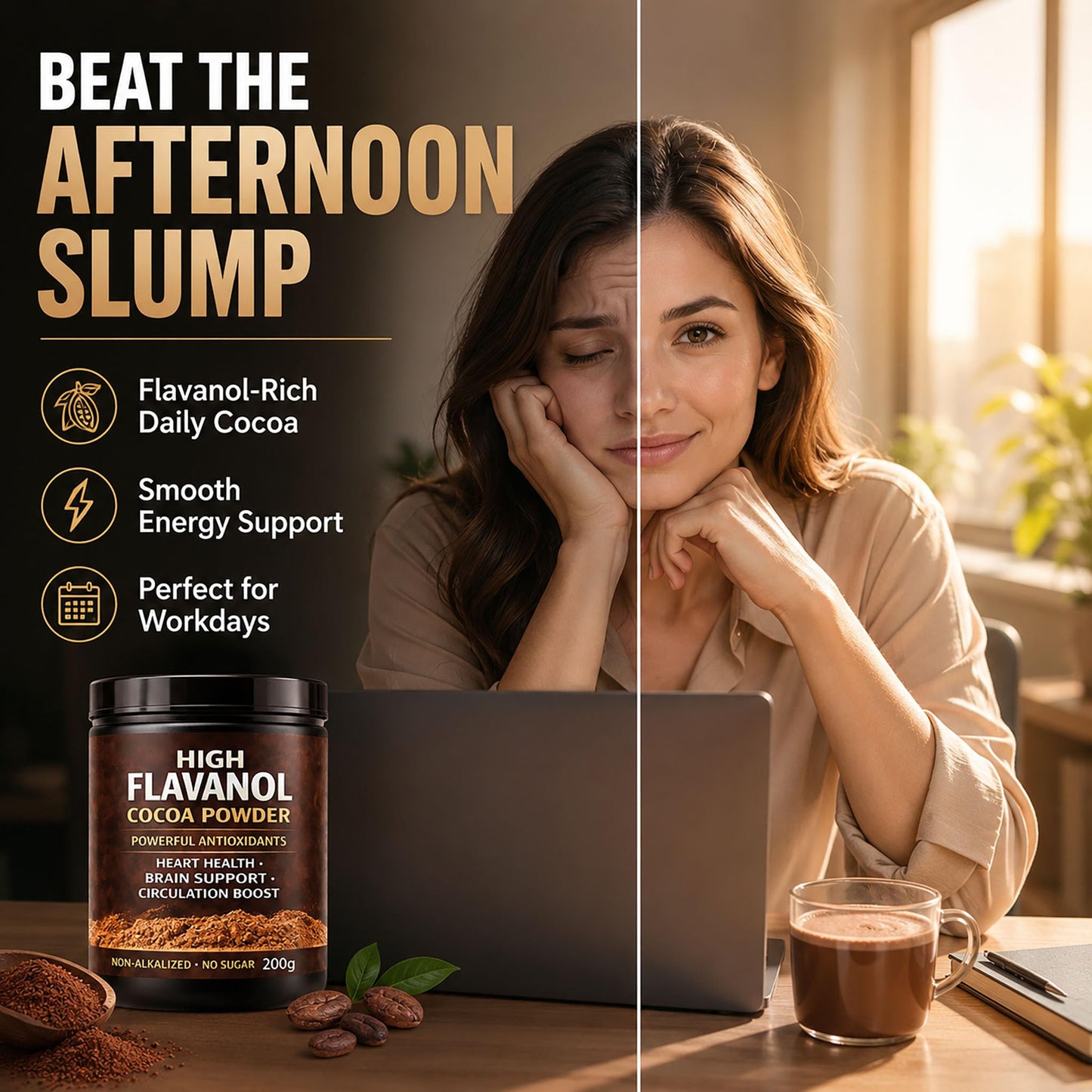High Flavanol Cocoa Powder, Flavanol Rich Cocoa Powder– 1200mg Cocoa Flavanols – 10X More Flavanols – Supports Heart Health, Nitric Oxide & Energy - Maple Wellness Supplements