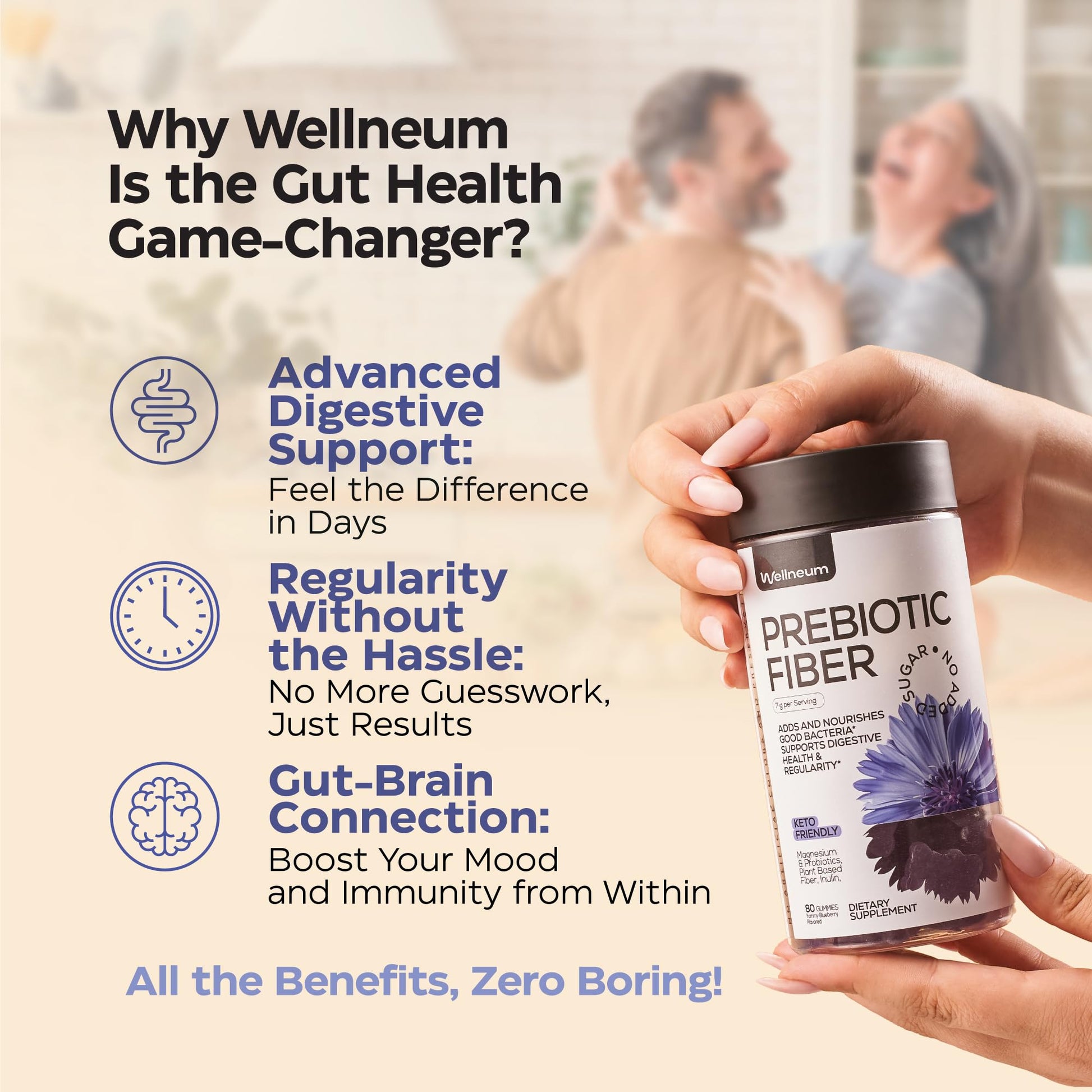 High Prebiotic Fiber Gummies for Women and Men 7G, 160 Pcs (2 Pack) - Natural Support - Beet FOS Fiber, Magnesium, Inulin, Probiotic - Gummy Supplement for Digestive Health - Sugar Free - Maple Wellness Supplements