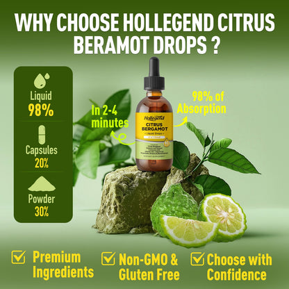 HOLLEGEND Citrus Bergamot Liquid Drops, Organic Citrus Bergamot 1000mg Supplement, Plus Soursop, CoQ10, Vitamin D3, K2, - Maple Wellness Supplements