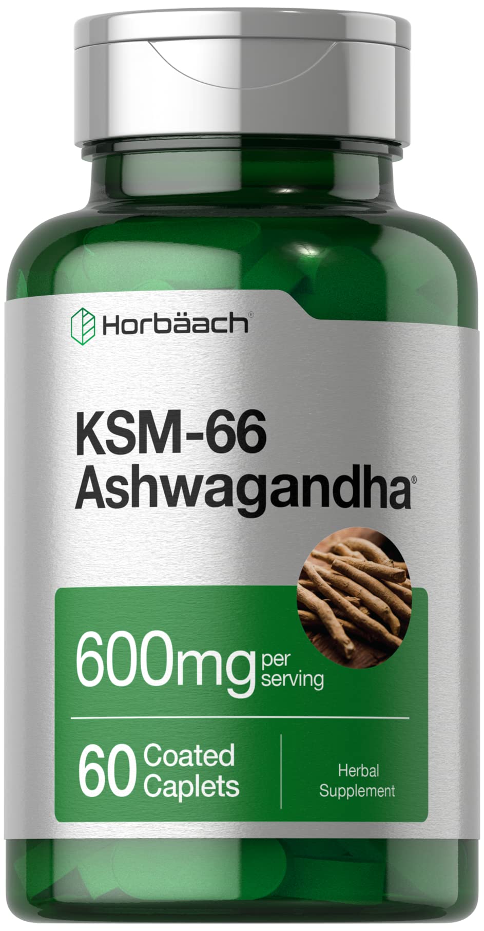 Horbäach KSM-66 Ashwagandha 600mg | with L-Theanine | 60 Coated Caplets | Vegan, Non-GMO, Gluten Free Complex Supplement - Maple Wellness Supplements