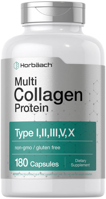 Horbäach Multi Collagen Protein 2000 mg | 180 Capsules | Hydrolyzed Collagen Type I, II, III, V, X | Keto & Paleo Friendly, Non-GMO, Gluten Free Supplement - Maple Wellness Supplements