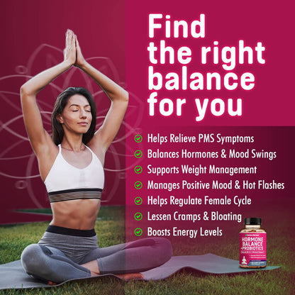 Hormone Balance + Probiotics for Women- Natural Menopause Relief, Weight Management, Bloating, Hot Flashes, PMS | Organic Maca, Chasteberry, Dong Quai & Black Cohosh | Non GMO |120 V Capsules - Maple Wellness Supplements