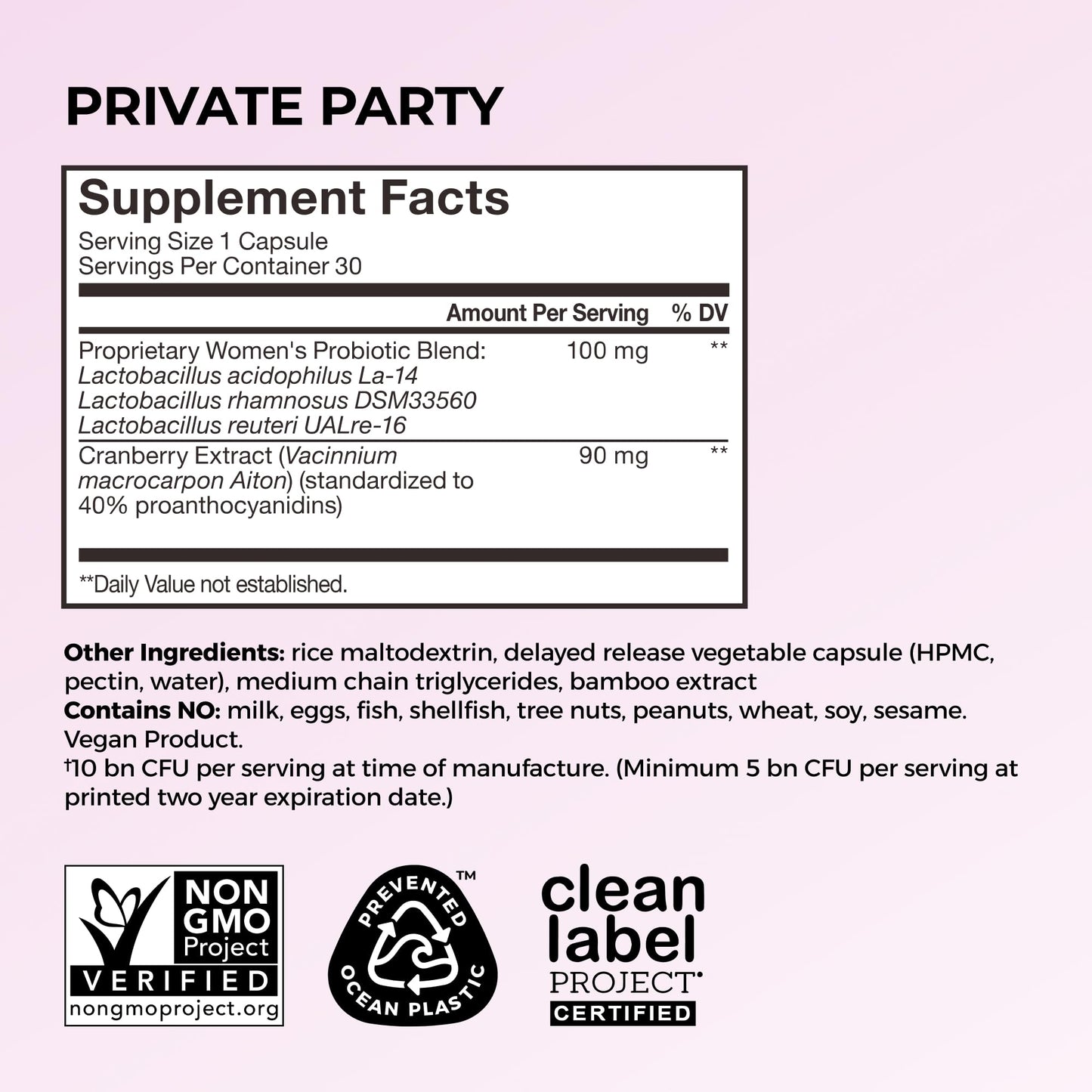 HUM Private Party Vaginal Probiotics for Women, pH Balance and Urinary Tract Support Vaginal Probiotic Supplement with Cranberry & Lactobacillus Blend, Women's Health Cranberry Pills, 30 Capsules - Maple Wellness Supplements