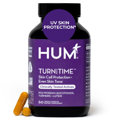 HUM Turn Back Time Turmeric Supplement for Youthful Looking Skin Support with Green Tea Extract, Lutein & Polyphenols, Skin Care Aging & Collagen Support Capsules for Even Tone, 60 Vegan Capsules - Maple Wellness Supplements
