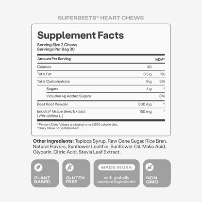 Humann SuperBeets Heart Chews, Beet Root Powder Support Energy Supplement, Nitric Oxide and Blood Pressure Support, Grape Seed Extract & Non-GMO - Maple Wellness Supplements