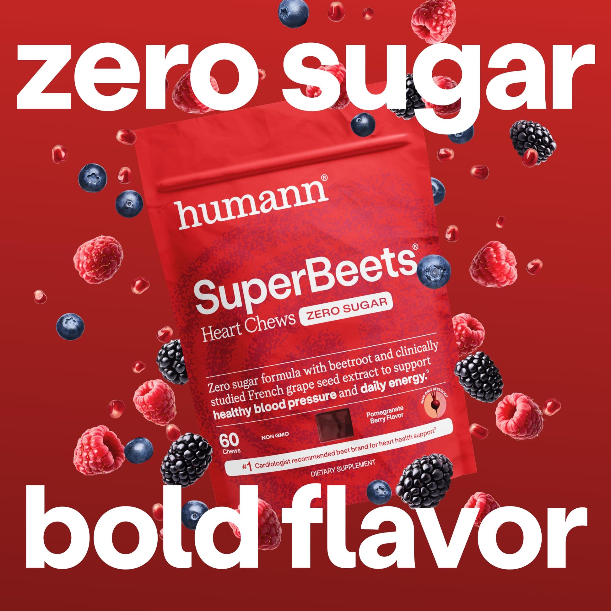 Humann SuperBeets Heart Chews Zero Sugar, Beet Root Supplement, Energy, Nitric Oxide and Blood Pressure Support, Grape Seed Extract & Non-GMO - Maple Wellness Supplements