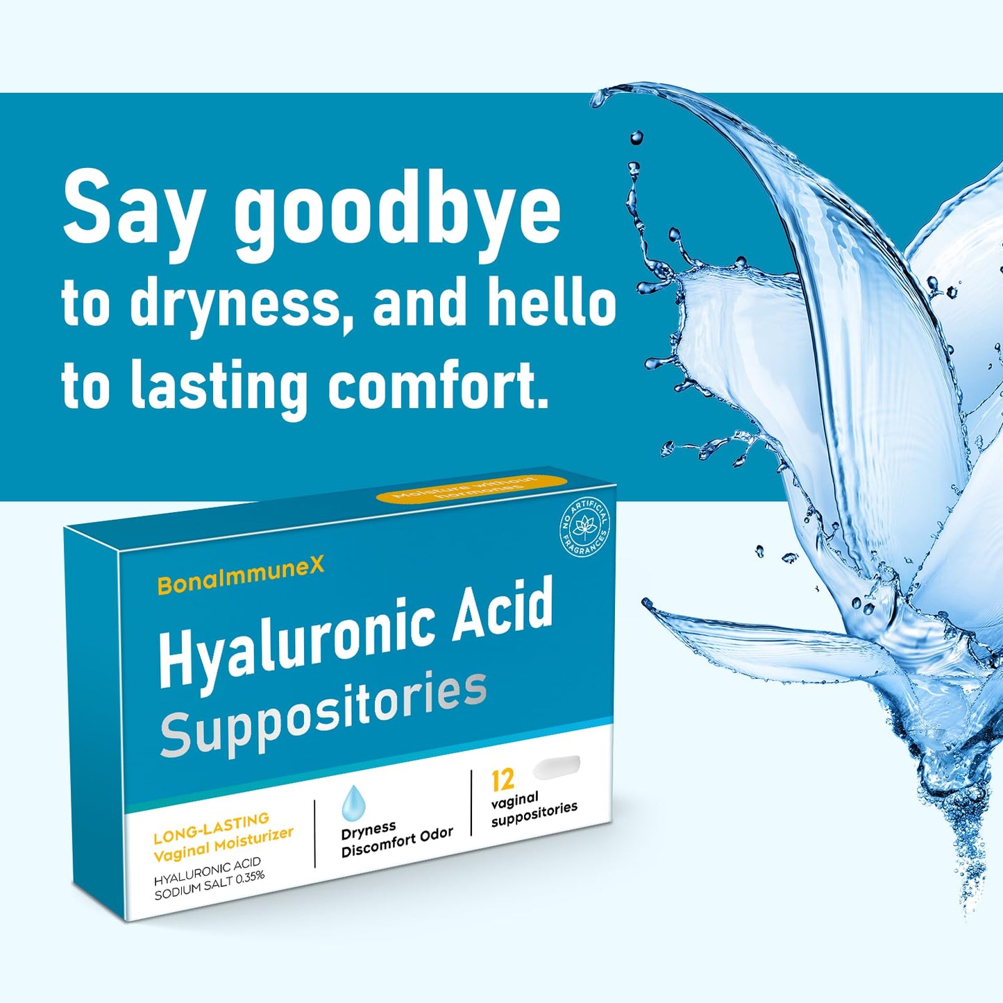 Hyaluronic Acid Vaginal Suppositories 10 mg for Women | Vaginal Moisturizer for Dryness, Itching & Irritation | Menopause & Intimate Care with Coconut Fatty Acids | Estrogen Free, 12 Count - Maple Wellness Supplements
