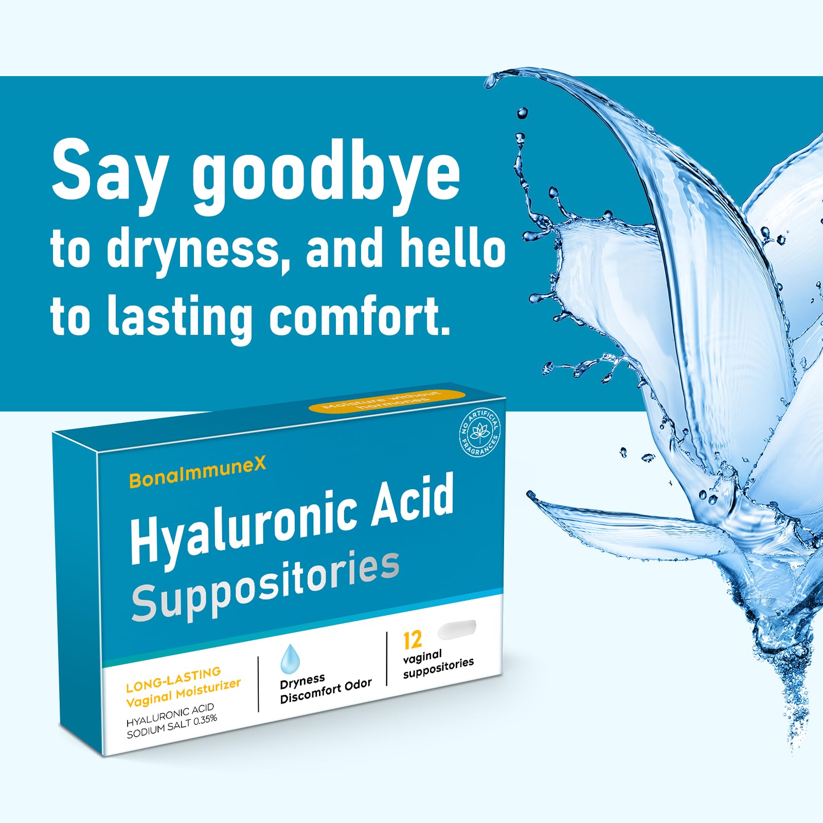 Hyaluronic Acid Vaginal Suppositories 10 mg for Women | Vaginal Moisturizer for Dryness, Itching & Irritation | Menopause & Intimate Care with Coconut Fatty Acids | Estrogen Free, 12 Count - Maple Wellness Supplements