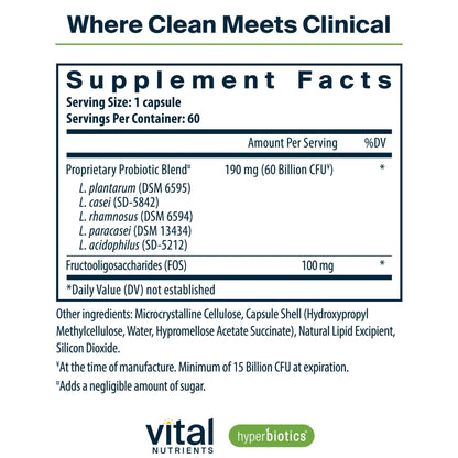 Hyperbiotics Vital Nutrients Prebiotic and Probiotic for Women and Men | 60 Billion CFU | Pre and Probiotics Supports Digestive Health, Constipation, - Maple Wellness Supplements