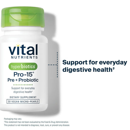 Hyperbiotics Vital Nutrients Pro-15 Prebiotics and Probiotics for Women and Men | 15 Science Backed Strains | Supports Occasional Constipation, Diarrhea, Gas & Bloating | 30 Vegan Time Release Pearls - Maple Wellness Supplements