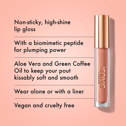 ICONIC LONDON Lip Pumping Gloss | High-Shine, Non Sticky, Lip Gloss infused with Biomimetic Peptide for Voluminous Looking Lips, Cruelty Free, Vegan Makeup, 0.16 Fl oz - Maple Wellness Supplements