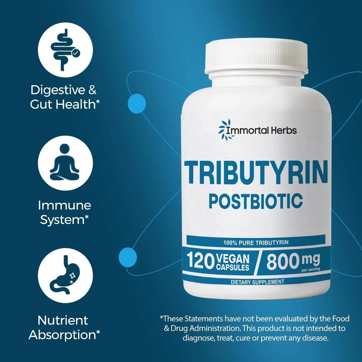 Immortal Herbs Tributyrin Supplement 800mg, Advanced Butyrate Form, 55% Standardized, More Effective Delivery Than Sodium Butyrate, 120 Capsules, Non-GMO & Gluten Free Postbiotic Supplement - Maple Wellness Supplements