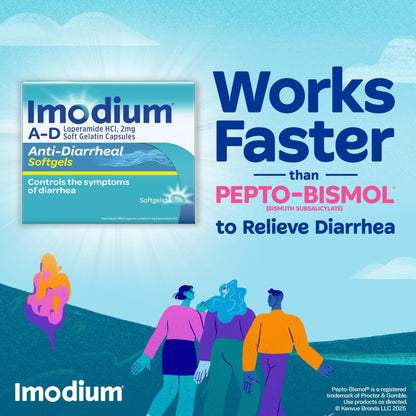 Imodium A-D Fast-Acting Anti-Diarrheal Softgels, Loperamide HCl 2 mg, Travel Essential Diarrhea Relief Medicine for Adults, 24 Count, Anti Diarrhea Pills,Easy to Swallow, for Ages 12+ - Maple Wellness Supplements