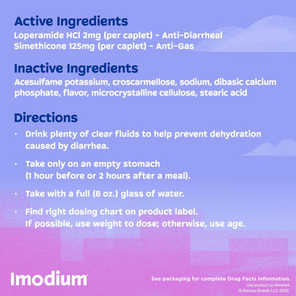 Imodium Multi-Symptom Relief Caplets, Loperamide Hydrochloride & Simethicone Anti-Diarrheal Medicine for the Relief of Diarrhea, Gas, Bloating, Cramps & Pressure, 18 ct - Maple Wellness Supplements