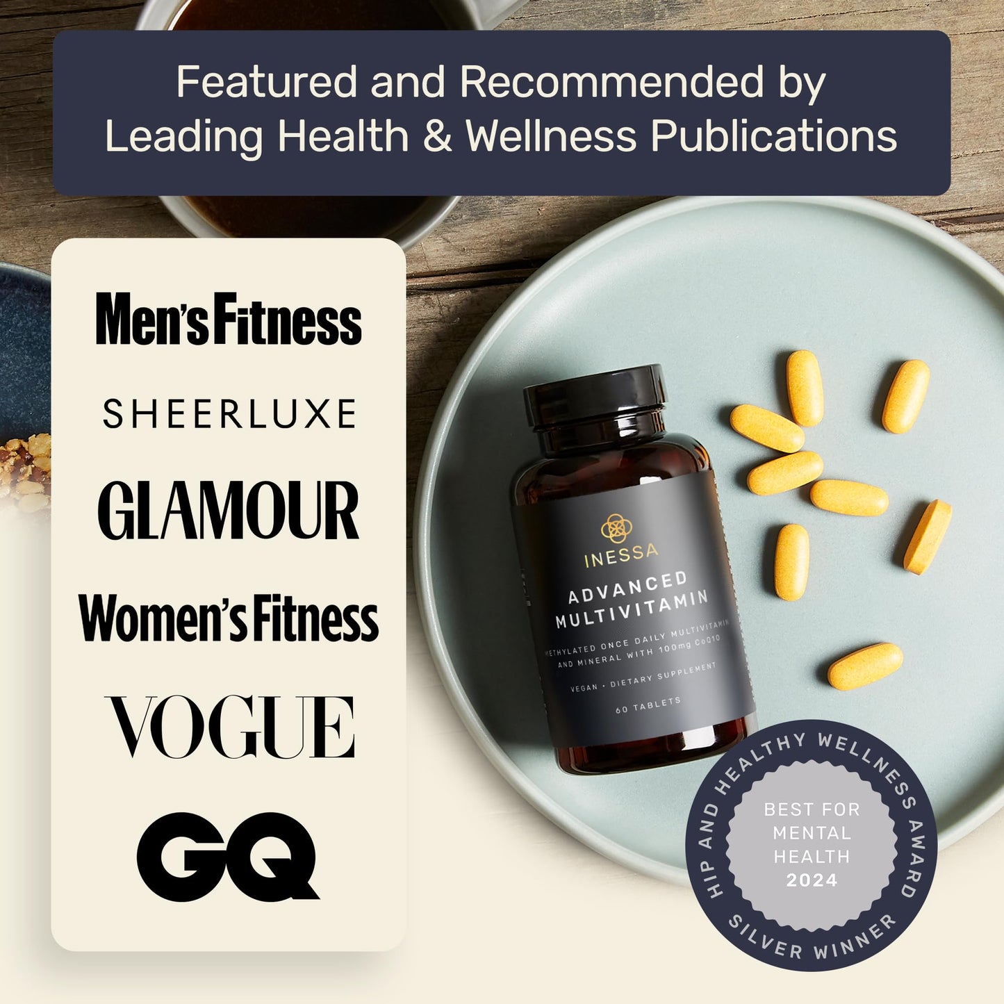 Inessa Methylated Multivitamin for Men and Women - Advanced Natural Daily Mens Multivitamins with CoQ10 100mg, Vitamins D3, K2, A, B Complex Vitamins - Maple Wellness Supplements