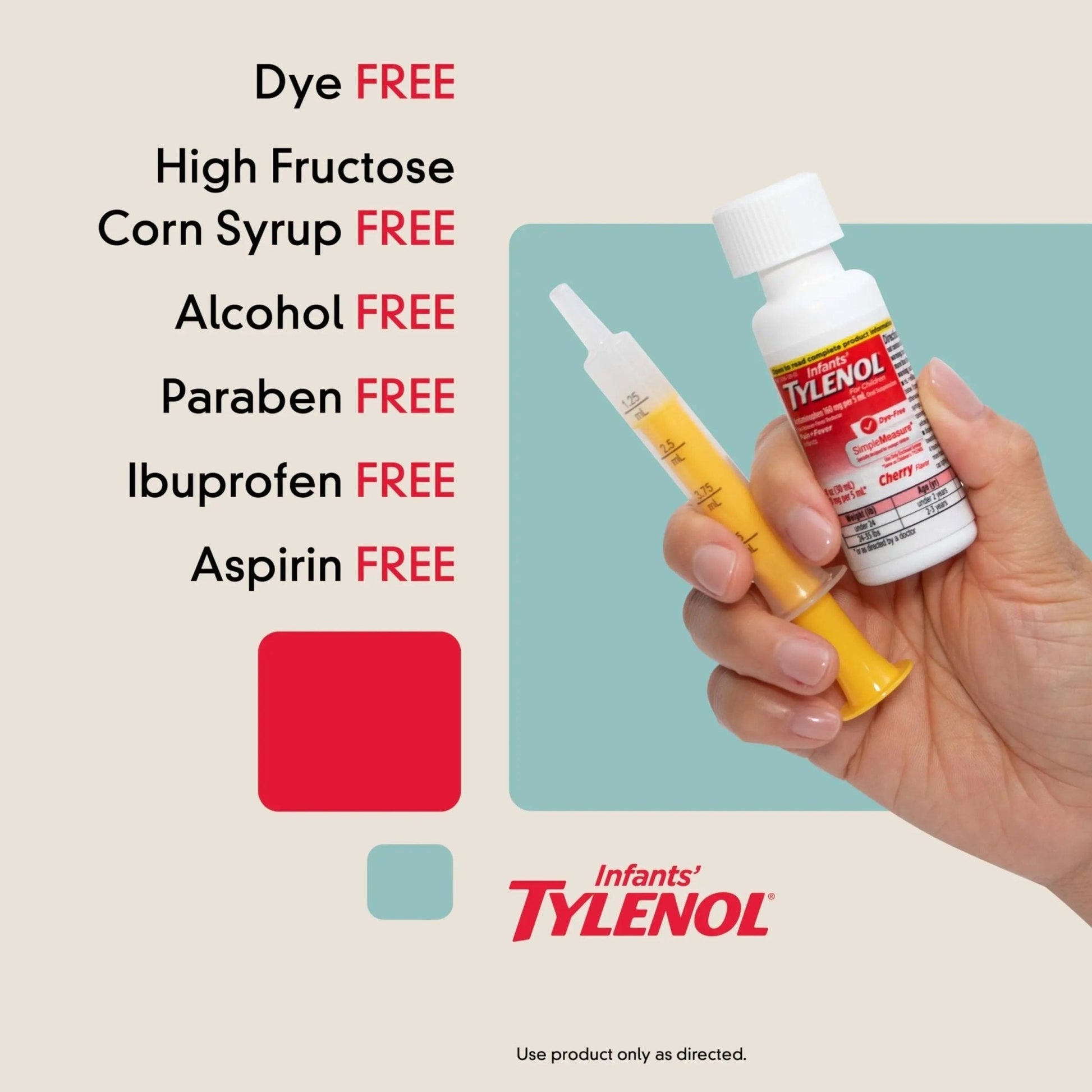 Infants' Tylenol Liquid Pain Reliever and Fever Reducer Medicine, Acetaminophen Oral Suspension for Sore Throat, Headache & Teething, Kids Fever Reducer; Dye-Free Cherry Flavor, 2 fl oz, Pack of 1 - Maple Wellness Supplements