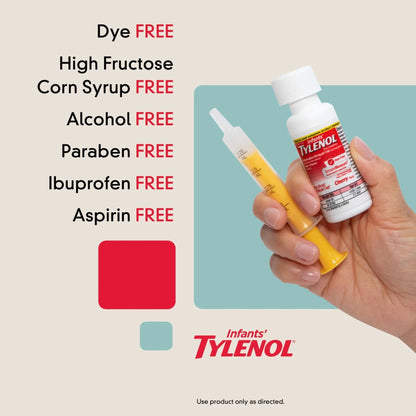 Infants' Tylenol Liquid Pain Reliever and Fever Reducer Medicine, Acetaminophen Oral Suspension for Sore Throat, Headache & Teething, Kids Fever Reducer; Dye-Free Cherry Flavor, 2 fl oz, Pack of 1 - Maple Wellness Supplements
