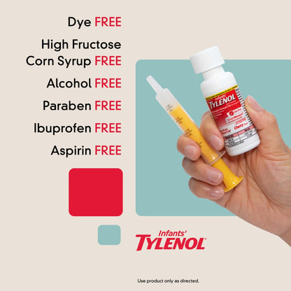 Infants' Tylenol Liquid Pain Reliever and Fever Reducer Medicine, Acetaminophen Oral Suspension for Sore Throat, Headache & Teething, Kids Fever Reducer; Dye-Free Cherry Flavor, 2 fl oz, Pack of 1 - Maple Wellness Supplements