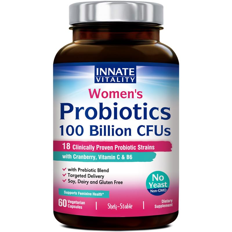 Innate Vitality Women’s Probiotics, 100 Billion CFUs 18 Strains, with Cranberry, Vitamin C - Maple Wellness Supplements