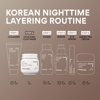 Innisfree Super Volcanic Clay Mask, Premium Korean Skincare with AHA and Natural Clusters for Deep Pore Detox, Gentle Exfoliation, Oil Control - Maple Wellness Supplements