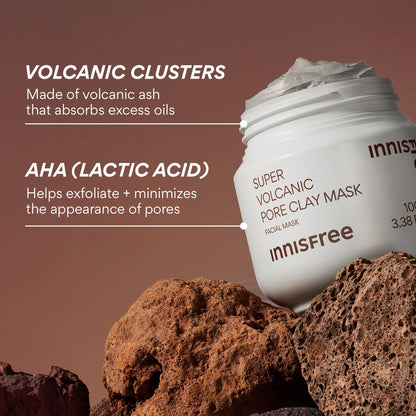Innisfree Super Volcanic Clay Mask, Premium Korean Skincare with AHA and Natural Clusters for Deep Pore Detox, Gentle Exfoliation, Oil Control - Maple Wellness Supplements