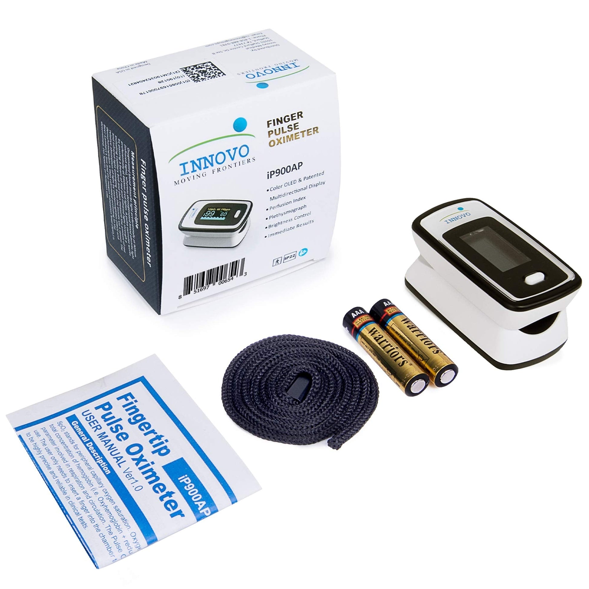 Innovo Deluxe iP900AP Fingertip Pulse Oximeter Blood Oxygen Saturation Monitor with Alarm, Plethysmograph and Perfusion Index - Maple Wellness Supplements