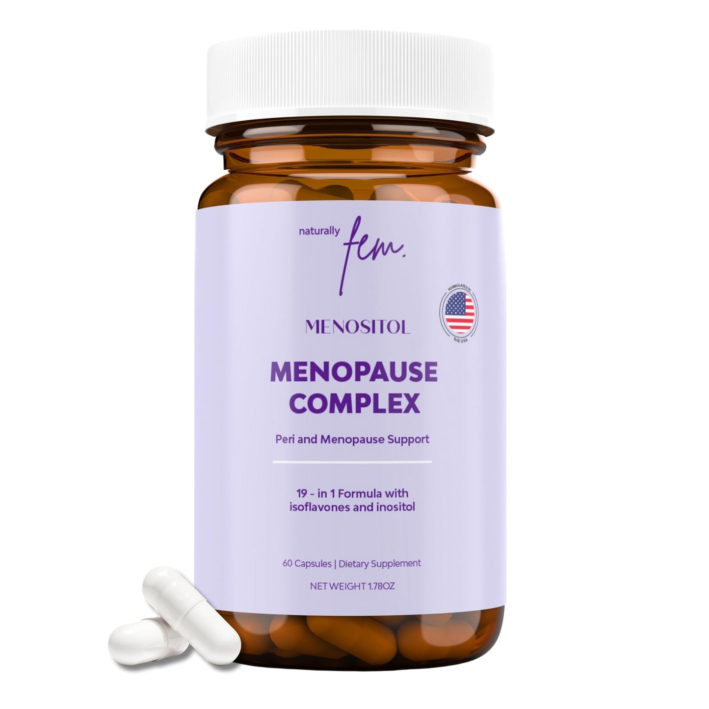 Inositol FEM Menositol 19-in-1 60Caps, Perimenopause & Menopause Supplements for Women Weight Loss with Myo-Inositol, D-chiro and Isoflavones, Control Metabolic Health, 100% Natural, Hormone, SoyFree - Maple Wellness Supplements