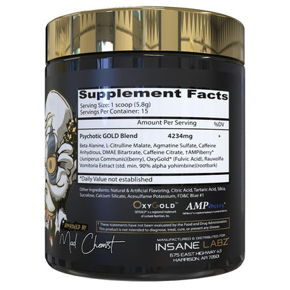 Insane Labz Psychotic Gold, High Stim Pre Workout Powder, Extreme Lasting Energy - Maple Wellness Supplements