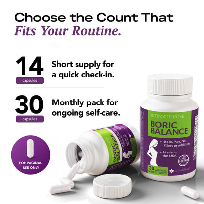 Intimate Rose Boric Acid Vaginal Suppositories, 30 Count for Feminine Deodorizing & Freshness - Vegan Capsules - Maple Wellness Supplements