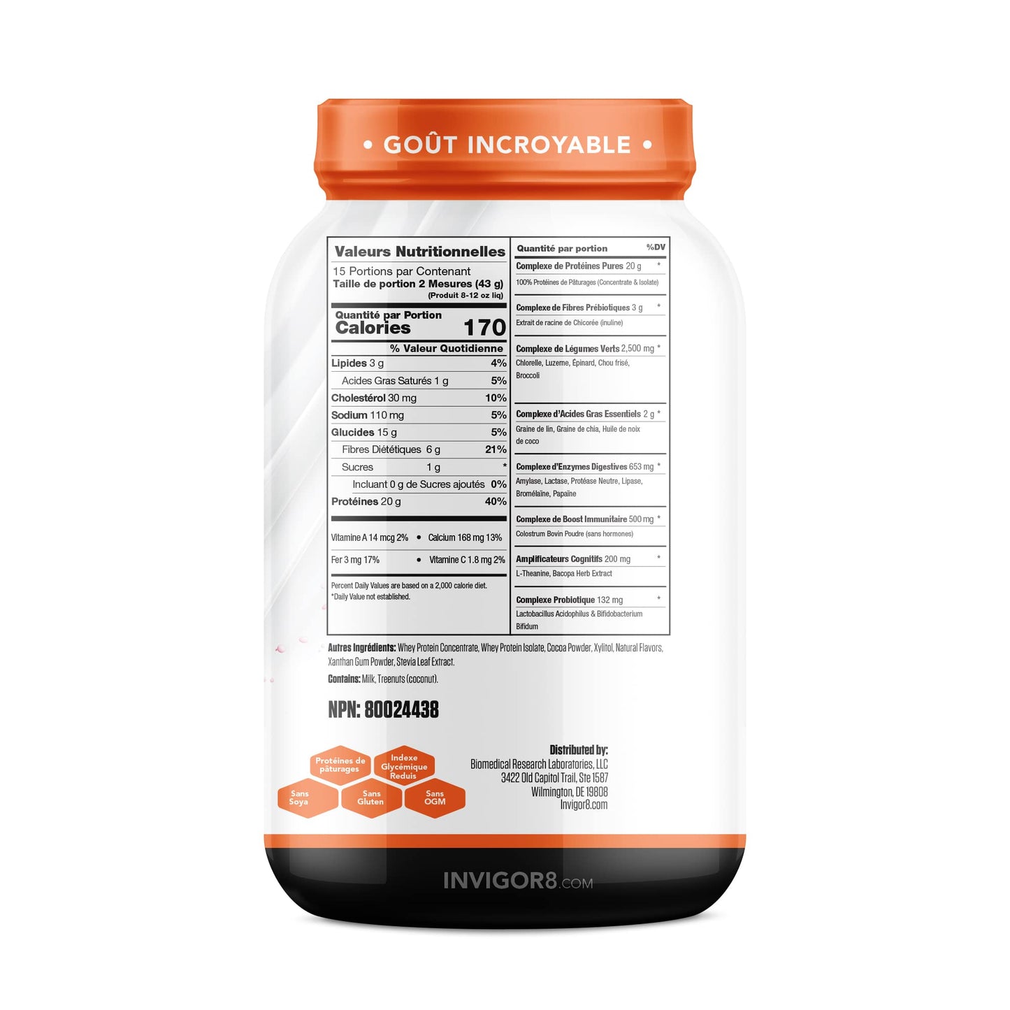 INVIGOR8 Superfood Grass Fed Whey Protein Isolate Shake Chocolate Brownie Gluten - Maple Wellness Supplements