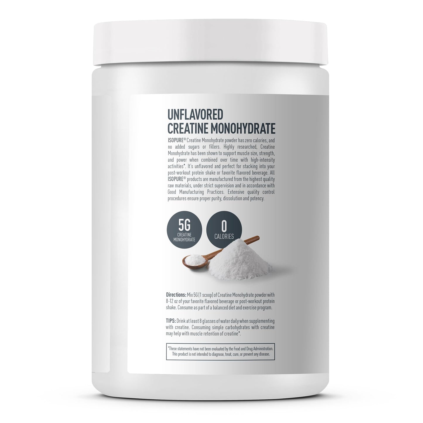 Isopure 100% Pure Creatine Monohydrate Powder, Sugar Free, Unflavored, 5g Creatine Monohydrate Per Serving, 1.1 Lbs, - Maple Wellness Supplements