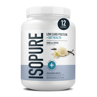 Isopure Protein + Gut Health & Immune Support Powder, Vanilla Crème, 25g Whey Protein with Prebiotics & Vitamins, 12 Servings (Pack of 1) - Maple Wellness Supplements