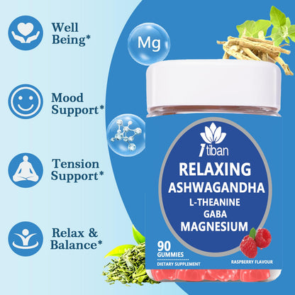 Itiban Cortisol Supplements for Women, Calm Magnesium Glycinate Gummies, Ashwagandha, L-Theanine, GABA, D3, B6, Mood Anxiety Sleep Relax, Raspberry Flavour, Vegan 90 Gummies - Maple Wellness Supplements