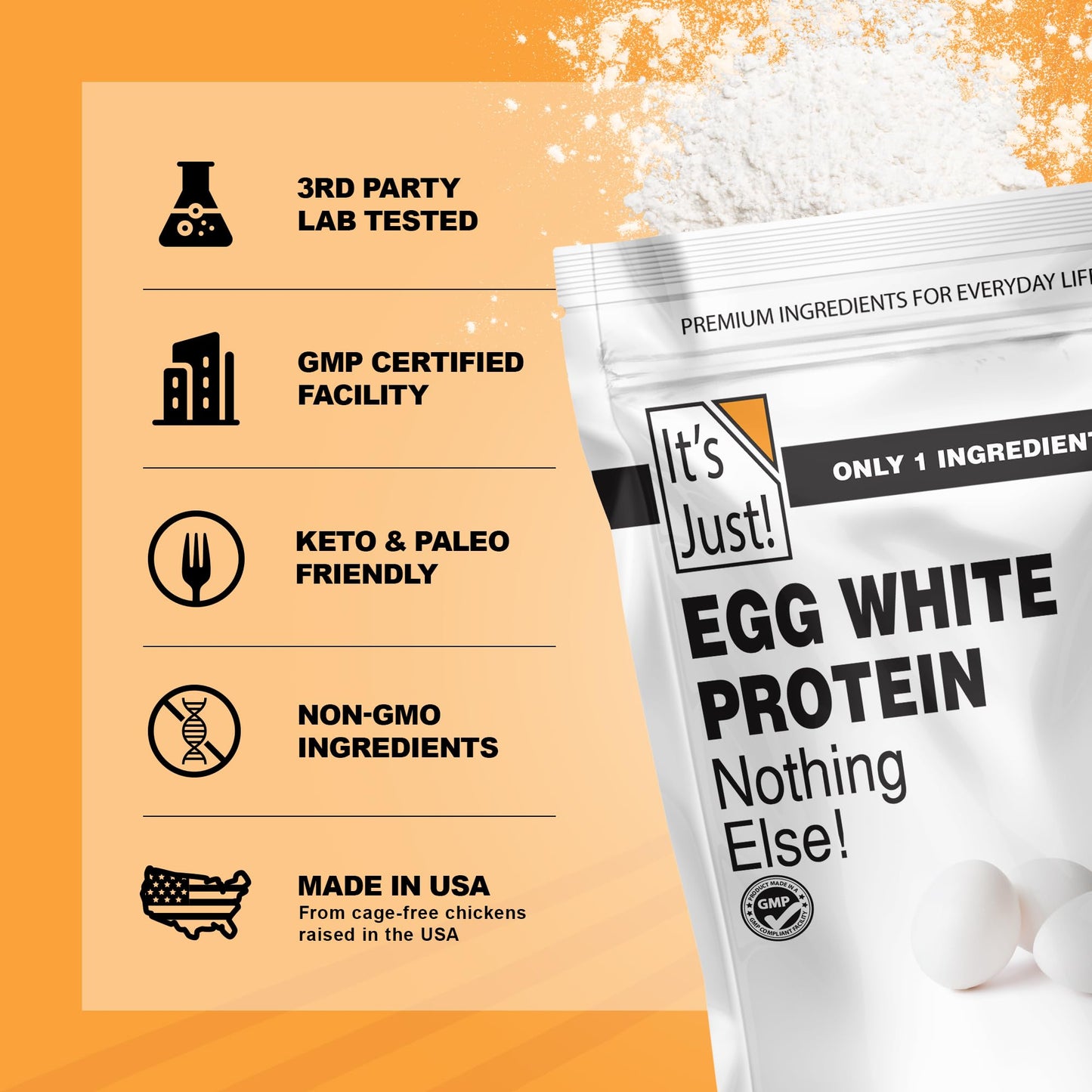 It's Just! - Egg White Protein Powder, Made in USA from Cage-Free Eggs, Dried Egg Whites (Unflavored, 8oz) - Maple Wellness Supplements