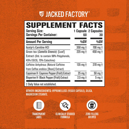 Jacked Factory Burn-XT Clinically Studied Fat Burner & Weight Loss Supplement - Appetite Suppressant & Energy Booster - with Acetyl L-Carnitine - Maple Wellness Supplements