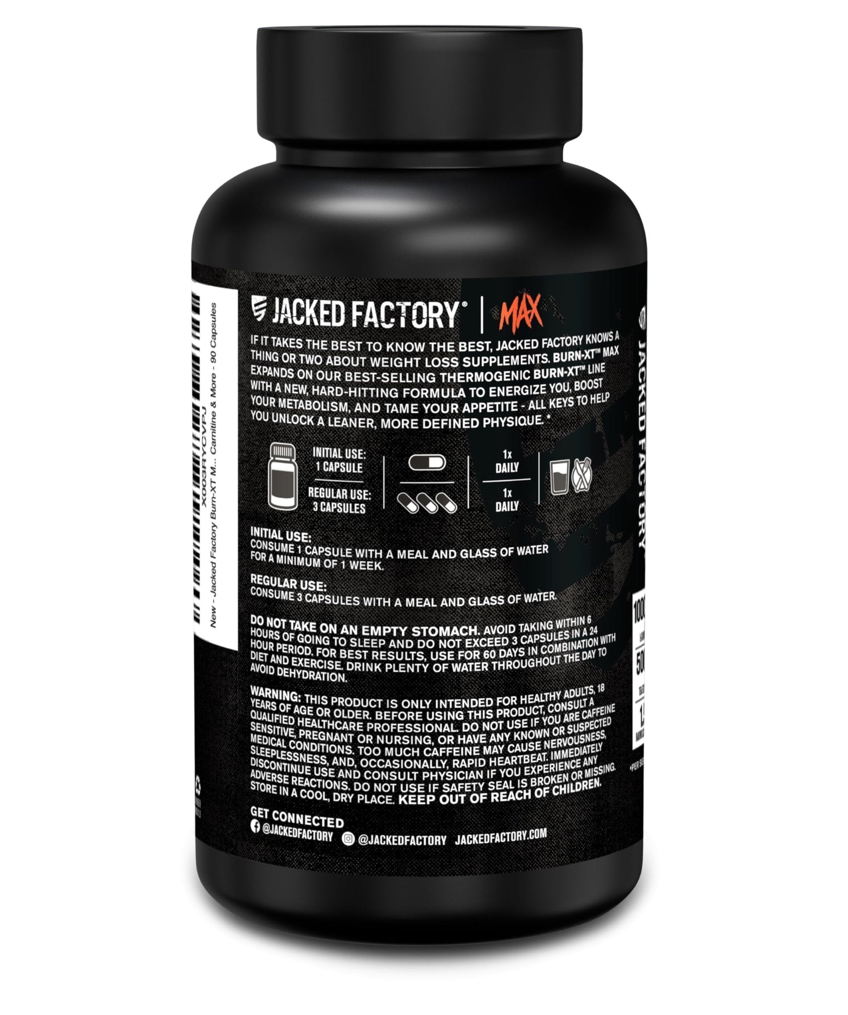 Jacked Factory Burn-XT Max - High-Performance Thermogenic Fat Burner & Appetite Suppressant for Weight Loss w/PurCaf Organic Caffeine, MitoBurn, Green Tea - Maple Wellness Supplements