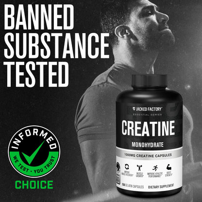 Jacked Factory Creatine Monohydrate Capsules - Creatine Pills for Muscle Growth, Increased Strength, Enhanced Energy Output and Improved Athletic Performance - 150 Capsules - Maple Wellness Supplements