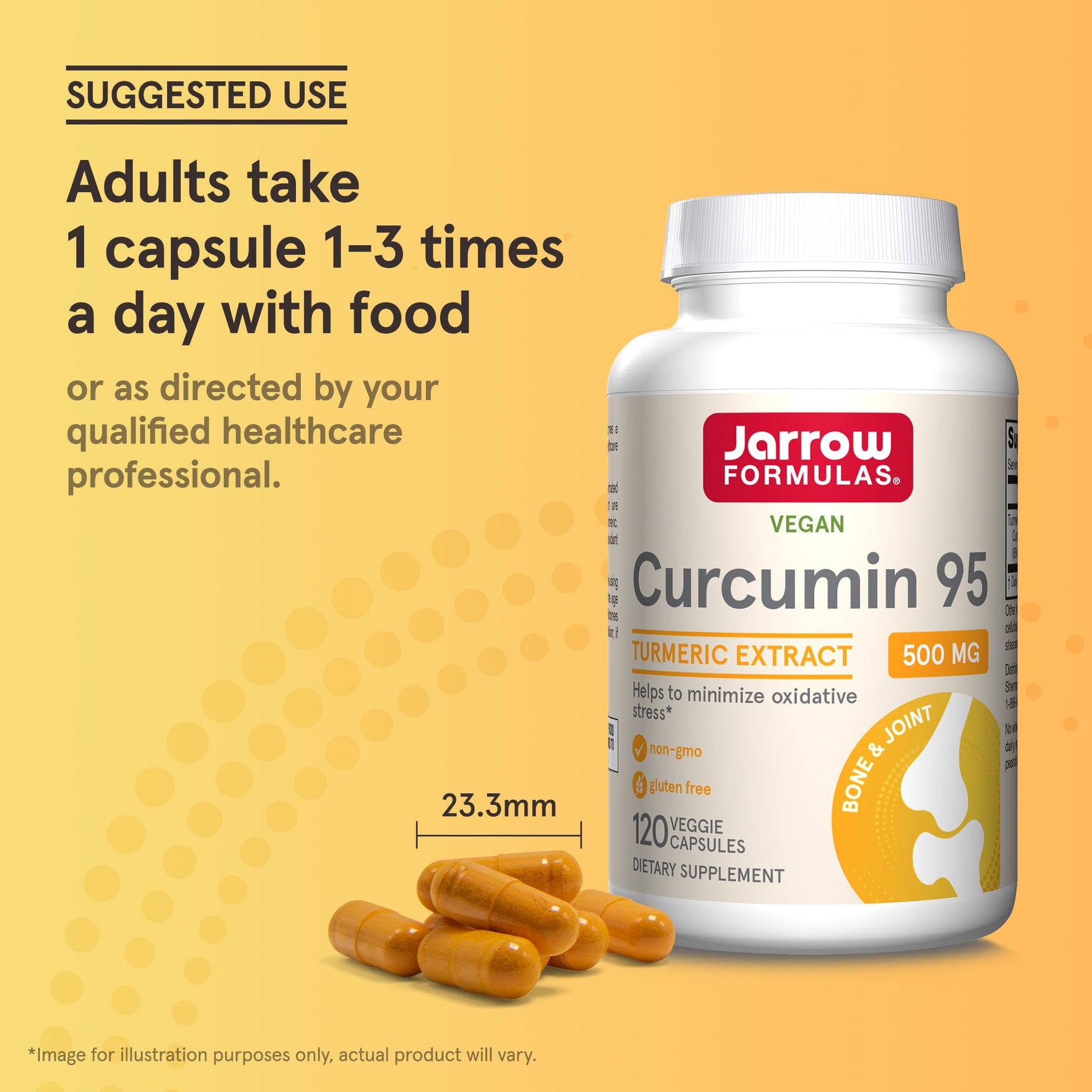Jarrow Formulas Curcumin 95 Supplement - Turmeric Extract Supplement, 500 mg for Antioxidant & Joint Support, 120 Capsules - Maple Wellness Supplements