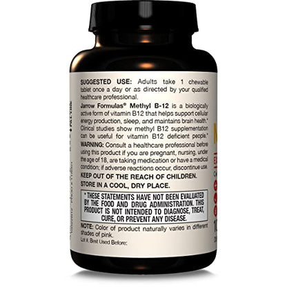 Jarrow Formulas Methyl Vitamin B-12 1000 mcg, 100 Chewable Tablets, Lemon Flavored- Bioactive B12 Vitamin - Supports Cellular Energy Production - Maple Wellness Supplements